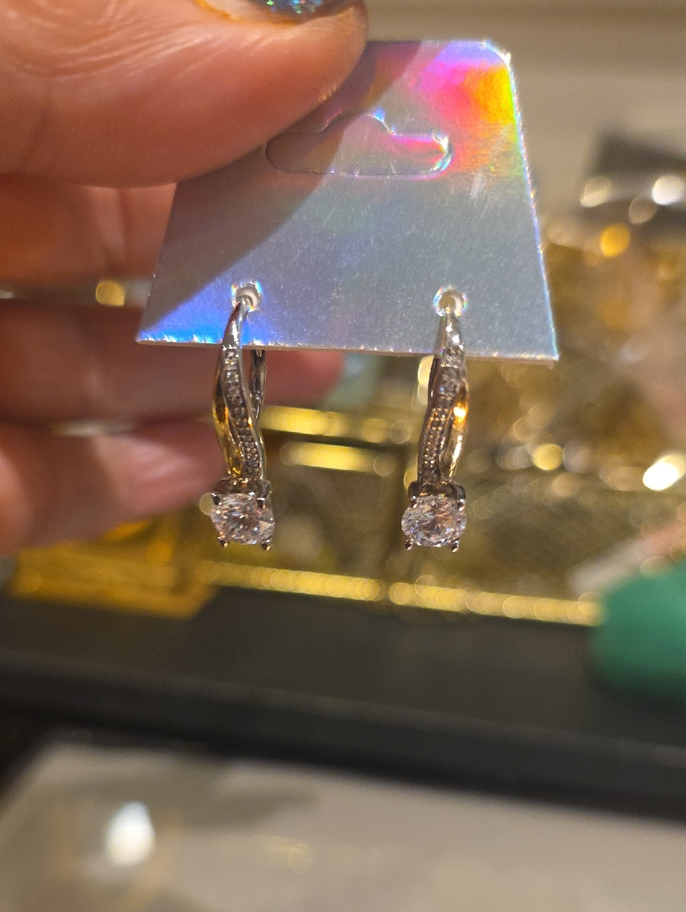 Silver-Tone Cubic Zirconia Drop Earrings - White